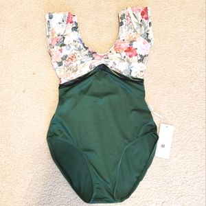 Class In Leotard, Floral, Green, M, NEW